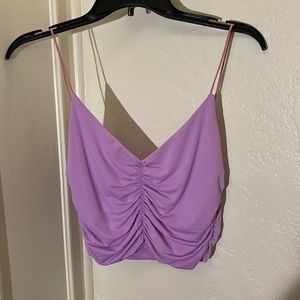 purple ruched crop tank top